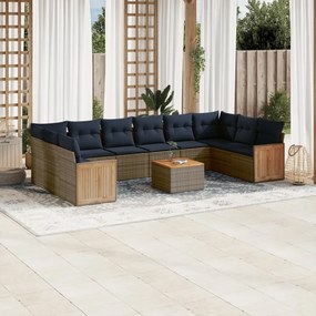 vidaXL 11 pcs conjunto sofás de jardim c/ almofadões vime PE cinzento