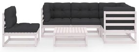 6 pcs conjunto lounge de jardim com almofadões pinho maciço