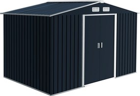 Abrigo de Jardim Metálico para Armazenamento de Ferramentas com Base de Reforço Incluída e 4 Janelas 277x195x192cm Cinza Escuro