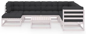 8 pcs conjunto lounge de jardim c/ almofadões pinho maciço