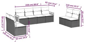 8 pcs conjunto sofás de jardim c/ almofadões vime PE cinzento