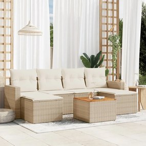 vidaXL 7 pcs conjunto de sofás p/ jardim com almofadões vime PE bege