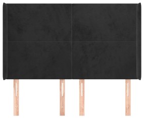 Cabeceira de cama c/ abas veludo 147x16x118/128 cm preto