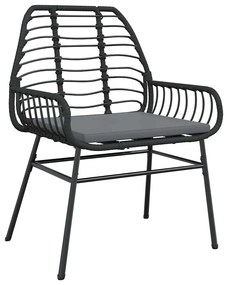 Conjunto de jantar jardim 7 peças almofadas vidro vime PE preto