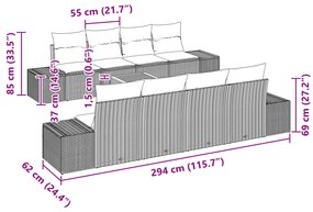 Conjunto de Sofá de Jardim de 7 Peças com Almofadas Bege Vime PE Acáci
