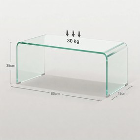 Mesa de centro retangular de vidro 80 C x 45 L x 35 A cm, com design moderno, em vidro temperado com bordas arredondadas e seguras, transparente