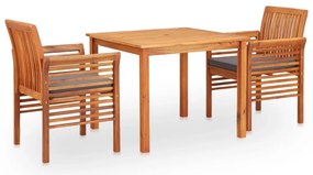 3 pcs conjunto de jantar exterior c/ almofadões acácia maciça