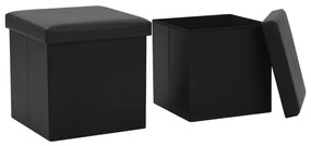 Bancos de arrumação dobráveis 2 pcs couro artificial preto