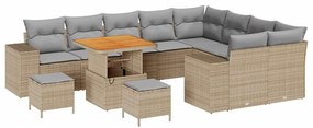 Conjunto de Sofás vidaXL de 12 Peças com Almofadas Bege Rattan Sintéti
