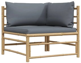 vidaXL Sofá de canto para jardim com almofadões cinzento-escuro bambu