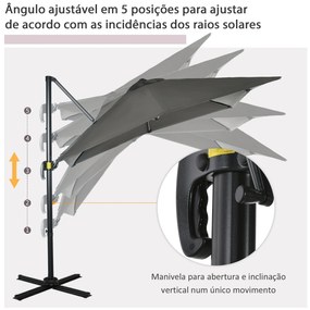 Chapéu de Sol de Jardim 245x245x245 cm Chapéu de Sol Excêntrico com Ro