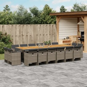 vidaXL 17 pcs conj. de jantar p/ jardim c/ almofadões vime PE cinzento