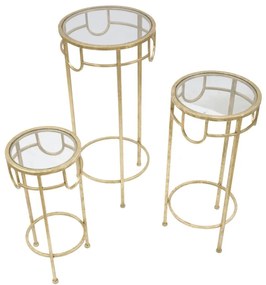 CONJUNTO DE 3 MESAS DE APOIO Ø 33X70-28X60-23X50 CM DOURADAS
