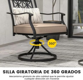 Conjunto de 2 cadeiras giratórias com estrutura metálica e impressão floral para jardim, piscina 70 x 60 x 92 cm Castanho, preto