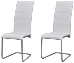 Cadeiras de jantar cantilever 2 pcs couro artificial branco