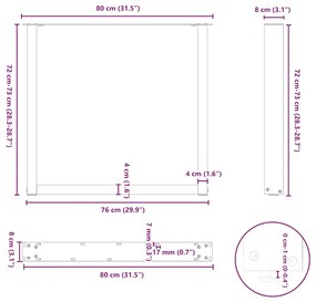 Pernas p/ mesa de jantar 2 pcs forma U 80x(72-73)cm aço natural