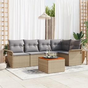 Conjunto de Sofá de Jardim vidaXL de 6 Peças com Almofadas Bege Rattan de Polietileno Acácia