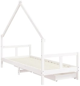 Estrutura cama infantil c/ gavetas 80x200cm pinho maciço branco