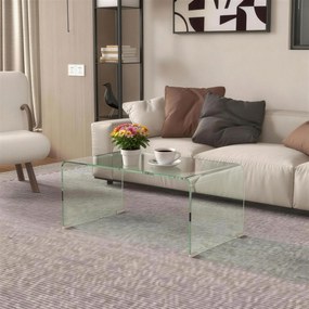Mesa de centro de vidro 80 x 45 x 35 cm, mesa de sala retangular de design moderno em vidro temperado com bordas arredondadas e seguras, transparente