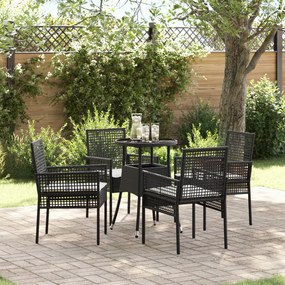 vidaXL Conjunto de Jantar de 5 Peças para Jardim Preto Polirattan
