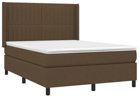 Cama box spring c/ colchão/LED 140x200cm tecido castanho-escuro