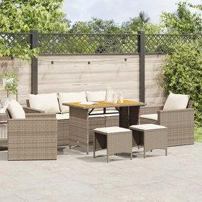 6 pcs conjunto de sofás p/ jardim com almofadões vime PE bege