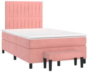 Cama boxspring com colchão 120x200 cm veludo rosa