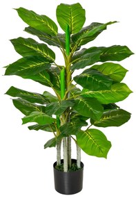 HOMCOM Planta Artificial de 95cm com 33 Folhas Realistas em Vaso de Cimento Planta Imitação Folha Perene Interior e Exterior para Decoração Verde