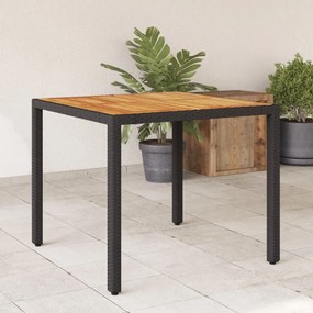 Mesa de jardim com tampo de madeira de acácia vime PE preto