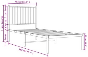 Estrutura de cama metal s/ colchão c/ cabeceira 75x190 cm preto