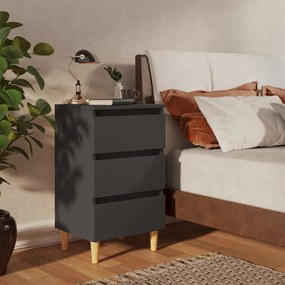 vidaXL Mesa de cabeceira com pernas de madeira 40x35x69 cm cinzento