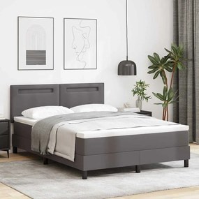 vidaXL Cama Box com colchão Cinzeto 140 x 190 cm Couro sintético