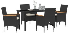 Conjunto de Jantar para Jardim de 5 Peças com Almofadas Rattan Preto