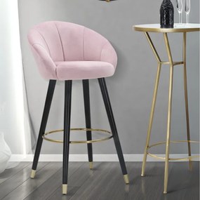 BANCO DE BAR PRAGUE 55X56X104 CM ROSA, PRETO E DOURADO