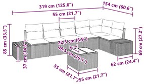 Conjunto de Sofá de Jardim com Almofadas de 6 Peças Vime PE Castanho