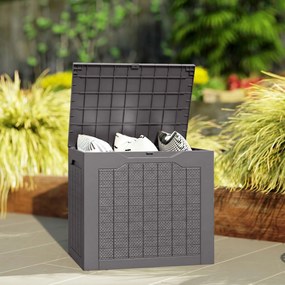 Caixa de arrumação para exterior de 97 L com pegas embutidas, caixa de arrumação para exterior estanque, 56 x 41 x 50 cm, castanho
