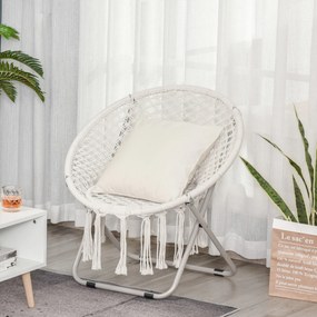 Poltrona redonda de jardim Loveuse, em forma de lua, dobrável, de grande conforto, em macramé de algodão e poliéster, bege