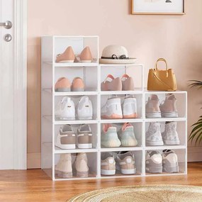 Conjunto de 12 caixas para sapatos com porta 33,2 x 23 x 14,5 cm transparente-branco