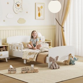 Cama para Crianças 70x140 cm Cama Infantil com Barreira Anticaídas e Estrado para Meninos e Meninas de 3-8 Anos branca