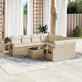 vidaXL 9 pcs conjunto de sofás p/ jardim com almofadões vime PE bege