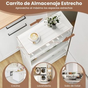 Carrinho cozinha estreito de 20 cm com estação de carregamento de 4 níveis Branco