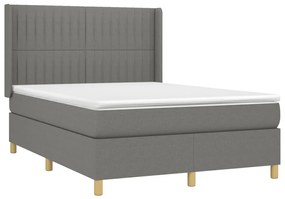 Cama box spring c/ colchão e LED 140x200 cm tecido cinza-escuro