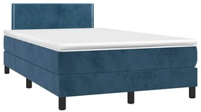 Cama box spring colchão LED 120x190cm couro artif. azul-escuro