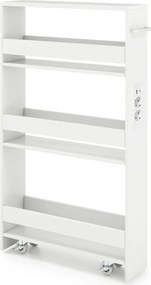 Carrinho cozinha estreito 47,5 x 13 x 80,5 cm com estação de carregamento de 4 níveis com rodas bloqueáveis Branco