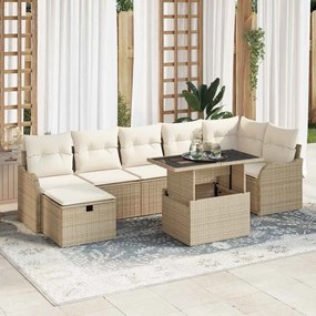 Conjunto de Sofás de Jardim vidaXL 8 Peças com Almofadas Bege Rattan Poli
