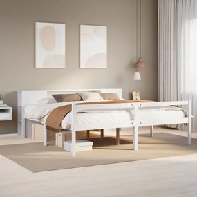 vidaXL Cama com estante sem colchão 180x200 cm pinho maciço branco