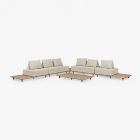 Conjunto De Jardim Com Sofá Modular De Canto De 4 Peças Com Mesa Auxiliar E Mesa De Centro 160x95 Cm Em Acácia Portet Marrom Acácia Claro - Sklum