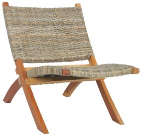 vidaXL Cadeira relaxante vime Kubu natural/madeira mogno maciça