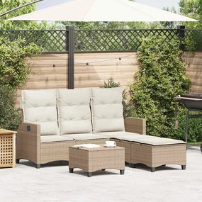 3 pcs conjunto sofás de jardim com almofadões em L vime PE bege