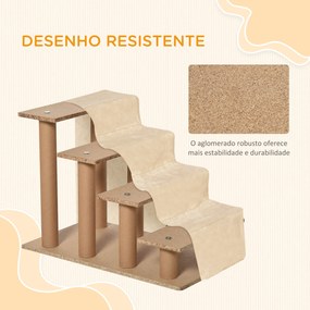 Escada para Animais de Estimação com 4 Degraus 2 em 1 com Capa Removível e Lavável Escada 60x35x44 cm Bege